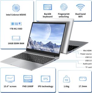 TUHUI 15.6 Laptop with Celeron N5095, 16GB DDR4 Features